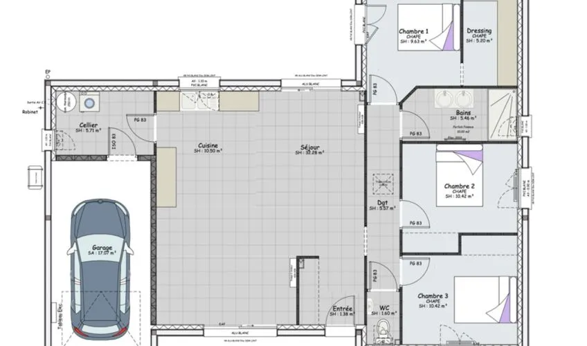 Projet de construction d'une maison 98 m² avec terrain à CEBAZAT (63)